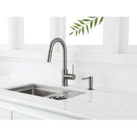AguaStella ASF026GS Bulit in Dispenser Grey Stainless for Kitchen Sink with Soap Bottle Countertop Pump