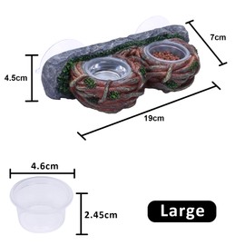 DERNORD Gecko Feeder Ledge Suction Cup Double Vine Design for Reptiles Feeding Bowl Ideal for Bearded Dragon Lizard Snake Terrarium Tank Decor Accessories Includes 6 Bowls for Water and Food