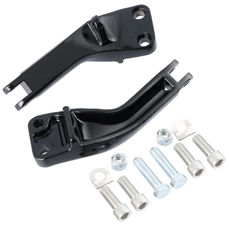 Black Passenger Foot Peg Support Kit Compatible with Harley Dyna