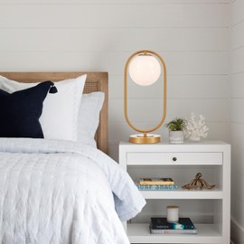 ELYCCUPA Bedside Table Lamp Modern Brass Desk Lamp with Glass Globe Mid-Centruy Table Light for Bedroom Living Room Home Office