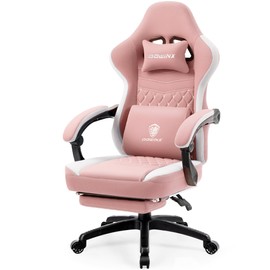 Dowinx Gaming Chair Breathable Fabric Game Chair with Gel Pad and Storage Bag, Comfortable Gamer Chair with Pocket Spring Cushion, Ergonomic Computer Chair with Footrest, Pink
