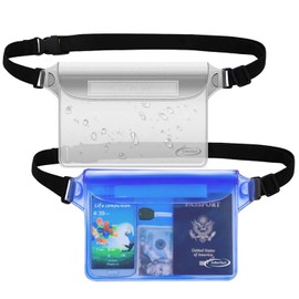 AiRunTech Waterproof Pouch with Waist Strap (2 Pack) | Best Way to Keep Your Phone and Valuables Safe and Dry | Perfect for Boating Swimming Snorkeling Kayaking Beach Pool Water Parks