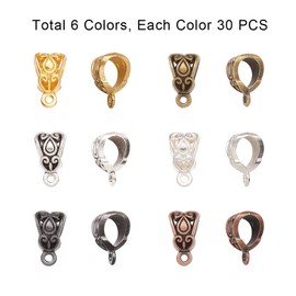 PH PandaHall 180pcs 6 Colors Tibetan Bail Beads Charms Bail Tube Spacer Beads with Loop Barrel Curved Hole Fit Charm European Bracelet Pendant Necklace