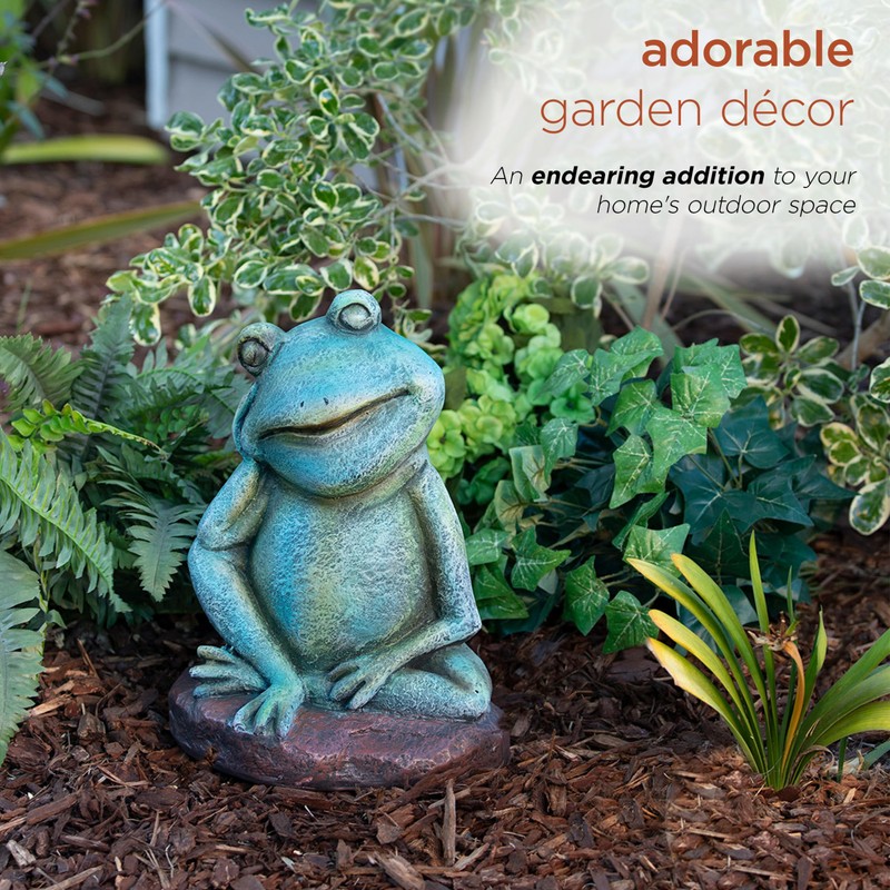 Alpine Corporation ZEN722 15" Thinking Frog Garden Statue – Whimsical