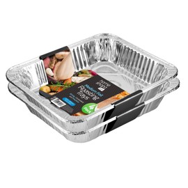 Homeshopa Aluminium Foil Trays, 4 Pack Medium Disposable Meal Prep Food Storage Containers, Roasting Trays for Baking Broiling Cooking, Serving, Oven & Freezer Safe, Reusable Catering Takeaway Tin