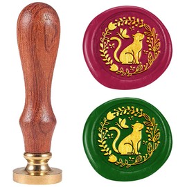 DELORIGIN Leaves and Cat Wax Seal Stamp Embossed Stamp Sealing Removable 1" Vintage Brass Head with Wooden Handle Private Sealing Wax Stamp for Envelopes Invitations Postcards Gift Packing Decor