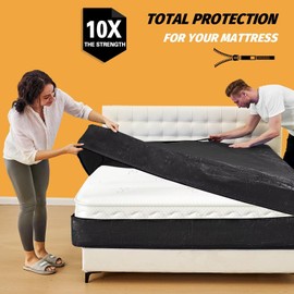 Mattress Bags for Moving, BETU Mattress Protector Waterproof Mattress Cover Queen Size Storage Bags with 8 Heavy-Duty Handles and Zipper for Bed Extra Thick Large Reusable (82"x62"x15" Black)