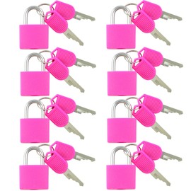 VIP Home Essentials - Small Mini Durable ABS Covered Solid Brass Body Individually Keyed Padlock - 8 Pack Lock Set (Pink)