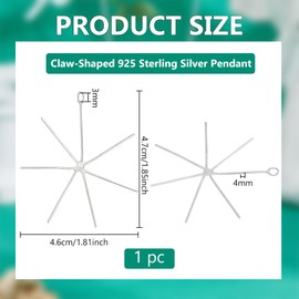 BENECREAT 925 Sterling Silver Claw Pendants, 47x46x4mm Platinum 6 Claw Charm, Gemstone Setting for Handmaking Necklace Jewelry