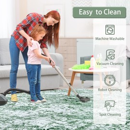 Keeko 4x6 Area Rugs for Living Room, Soft Fluffy Vintage Rug Indoor Low Pile Washable Bedroom Floral Rug Carpet Non Slip Accent Distressed Print Rugs for Kids Dorm Dinning Office Room Decor Green