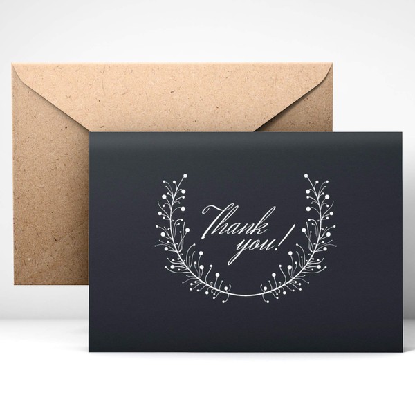 MDMprint Thank You Cards (24pcs), Includes Blank Cards & Envelopes with Stickers, 4 x 6, Black classic design (model#3) perfect for any occasion