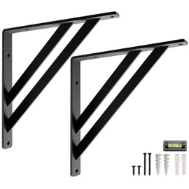 L Brackets by Balin Designs (Black) for 12"-14” Beam Style Shelves – Heavy Duty Decorative Metal Supports - Mantel Shelf - Easy Installation with Included Hardware - Set of 2