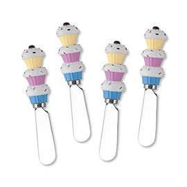 Supreme Housewares Cheese and Butter Spreader Knives 4-Piece Hand Painted Resin Handle with Stainless Steel Blade Multipurpose Cheese Spreader set (Cupcakes)