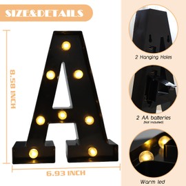 Hirbisnis Led Marquee Letters, 8.58 Inch Black Light Up Letters, Small Led Letter Lights, Battery Powered Lighted Letterfor Table, Party, Birthday, Christmas Decor (Black, Letter A)