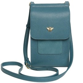 Alice Wheeler Vegan Leather Mini Bloomsbury Crossbody Phone Bag Bee (Teal)