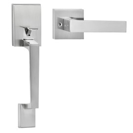 VEVOR Front Door Handle, Satin Nickel Square Handle Set with Lever Door Handle No Lock, Adjustable Hole Space, Entry Door Handle with Reversible for Right and Left Handed Entrance and Front Door