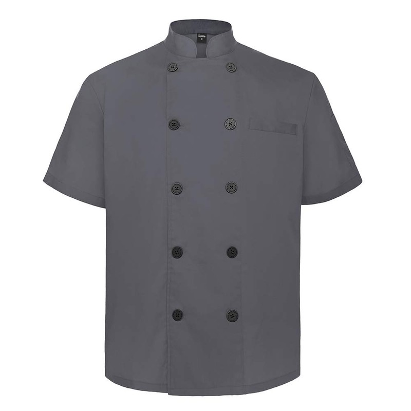TopTie Short Sleeve Chef Coat Jacket Gray Lightweight Button Chef