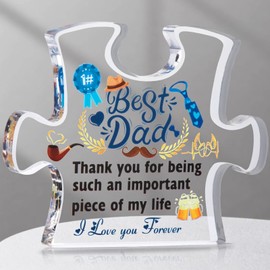 DPKOW Birthday Gifts for Dad Gifts from Daughter Son Kids, Best Dad Ever Acrylic Puzzle Plaque Sign, Dad Birthday Gift 4 x 3 Inch Desk Decorations Papa Birthday Presents Mens Fathers Day Ideas Gifts