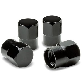 Auto Dynasty VCAP-RT-007 Bullet Style Polished Aluminum Black Tire Vavle Stem Caps (Pack of 4)
