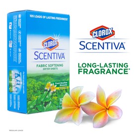 Clorox Scentiva Fabric Softener Dryer Sheets, Fresh Brazilian Blossoms Scent - Wrinkle Reducing Scented Softening Laundry Dryer Sheets for Great Smelling Clothes, 105 Count