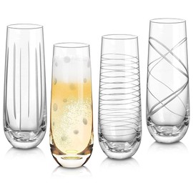 Joeyan Hand Blown Etched Stemless Wine Glasses with Dots Swirls Pattern for Red Wine,Large Carved Drinking Glass Cups Tumblers for Wedding Anniversary Party Home,Set of 2, 17.5 oz, Dishwasher Safe