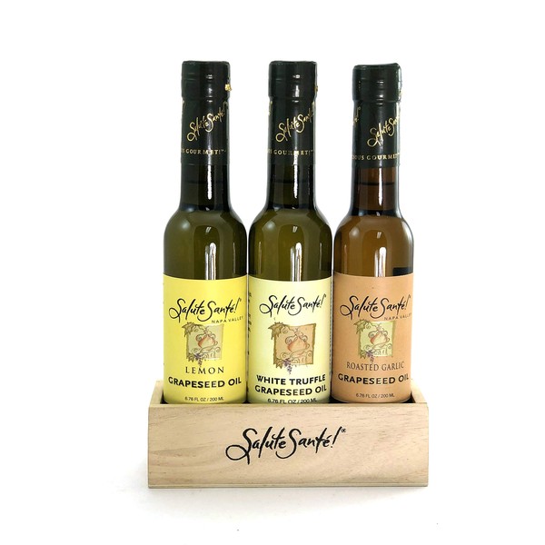 Infused Grapeseed Oils for Cooking by Salute Sante! Combo (Roasted Garlic, White Truffle, Lemon) Healthy Grape Seed Oil for Dipping Finishing, Marinades and Salads, Gift Set