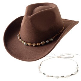 Jastore Western Cowboy Hat for Kids Girl Boy Classic Fedora Hat Felt Cowgirls Hats with Two Decorative Bands, Coffee, 4-6 Years