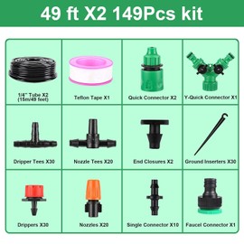 DUCHIFAD Garden Drip Irrigation Kit,98FT Greenhouse Micro Automatic Drip Irrigation System Kit with 1/4 inch Blank Distribution Tubing Hose Adjustable Patio Misting Nozzle Emitters Sprinkler