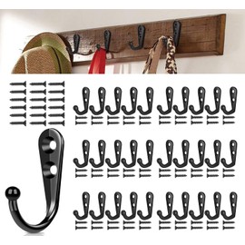 QINGHEC 30 Pcs Small Wall Mounted Coat Hook Key Hooks Robe Hooks Cloth Hanger Coat Hanger Coat Hooks Rustic Hooks with 60 Pieces Screws for Bath Kitchen Garage Single Coat Hanger-Black