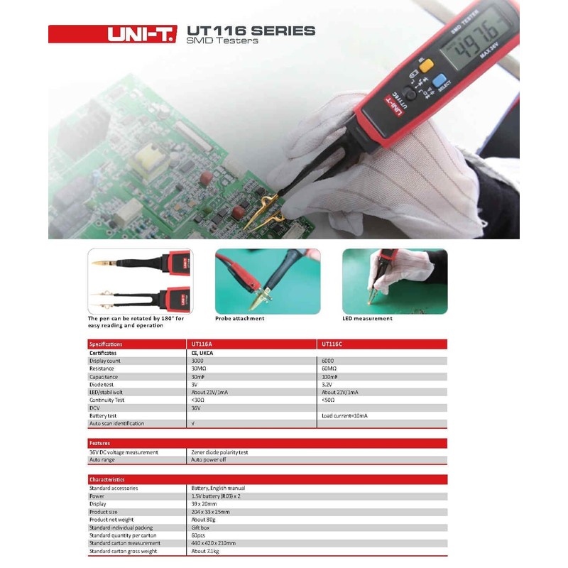 UNI-T UT116A Pen-type Digital Multimeter, Pocket-Sized Voltage Tester, Auto-Ranging, NCV