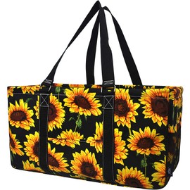 NGIL Extra Large Utility Tote Reusable Grocery Organizing Bag Oversized Collapsible for Storage, Picnic,Car, Beach (Sunflower-black)