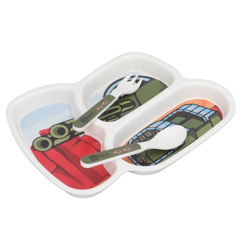 Children Tableware Set Cartoon Printed Unbreakable Divided Plate Toddler Eating