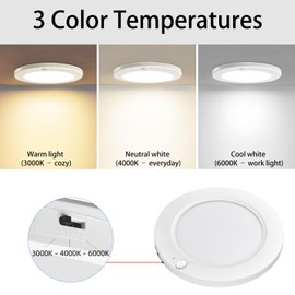 Ceiling Light with Motion Sensor, LED Ceiling Light, Flat with 3 Colour Temperatures (3000 K/4000 K/6000 K), 15 W, 1500 lm, Diameter 19 cm, Round, Ultra Flat, IP44 Waterproof, White Lamp for Hallway