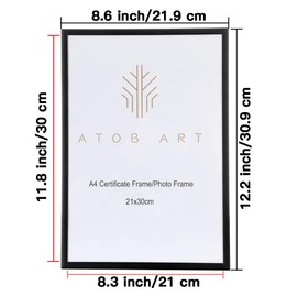 ATOBART A4 Photo Picture Frame, 21 X 30 CM Aluminum Black Certificate Frames for Wall Tabletop Display Horizontally or Vertically, Set of 2