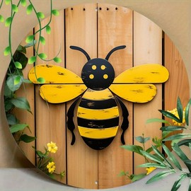 1 unidad, redondo de 20 x 20 cm, decoración de pared de abeja de aluminio, juego de 1, cartel de aluminio para exteriores, resistente a la intemperie, preperforado, impermeable para el hogar, sala de