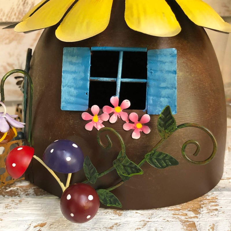 Metal Fairy Sunflower House Outdoor Garden Patio Sculpture Decorative Ornament