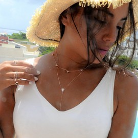 Sterling Silver Triple Cubic Zircon Stones Cluster Choker Chain Necklace 14-16 Inch, 14K Rose Gold Finish