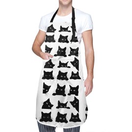 Perinsto Black Cats Waterproof Apron with 2 Pockets Cute Animals Kittens Kitchen Chef Aprons Bibs for Cooking Baking Painting Gardening Grooming