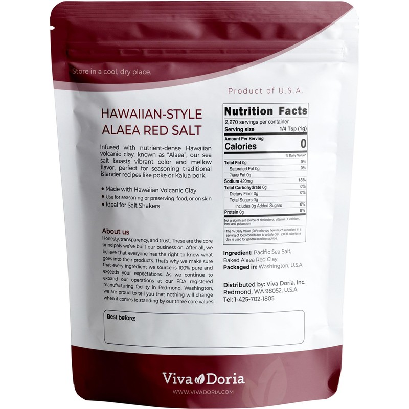 Viva Doria Hawaiian Red Alaea Sea Salt, Medium Grain, 5