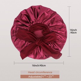 2 PCS Gorros de Satén,Gorros De Dormir de Seda,Gorros De Dormir para Mujer,Gorros de Dormir Grandes,Gorros Anchos y Suaves con Correa para Cabello Liso y Rizado (Negro+Rojo)