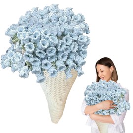 KMLSHLL - Manta de ramo de rosas con acabado hecho a mano, manta de ramo de flores de ganchillo, manta de punto para cumpleaños, boda, día de San Valentín, decoración del hogar (azul, 1.6 m)