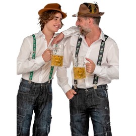 Heavy Duty X-Shape Braces/Suspenders with Edelweiss Pattern, 4cm - Dark Blue