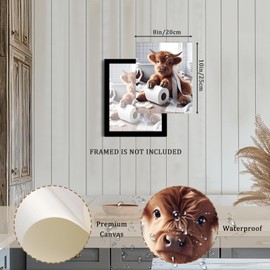 XOCUUI Highland Cow Funny Bathroom Decor Wall Art, Bathroom Highland Cow Art Prints, Rustic Farmhouse Bathroom Wall Decor, Funny Bathroom Signs Animal Canvas Wall Art, Unframed, 8x10inchx1pcs