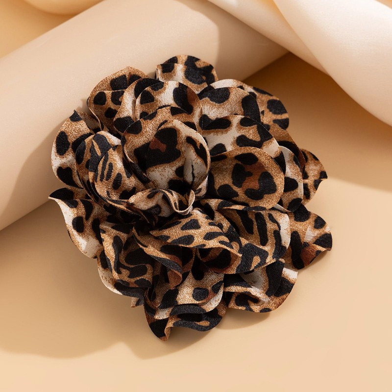 HUANGANG Leopard Print Flower Duckbill Clip Brooch Exaggerated Floral Shaped