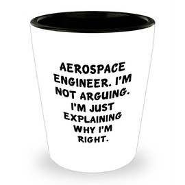 Aerospace Engineer Shot Glass, Funny Quote 'I'm Not Arguing, I'm Just Explaining Why I'm Right', White Ceramic, 1.5oz Capacity, Valentine's Day Unique Gift from Men to Aerospace Engineer Coworkers