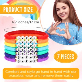 Sureio 7 Pcs Friendship Bracelets Beads Bracelets Stretchy Acrylic Clay Glow Bracelets for Best Friend Women, Colorful (BFF)