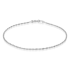 SEA OF ICE Sterling Silver 1mm Loose Rope Link Chain Bracelet For Women, Size 7.25"