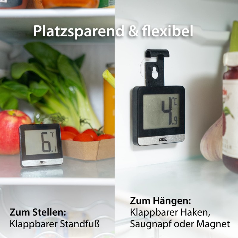 ADE Digitales Kühlschrankthermometer | Thermometer für Gefrierschrank und Kühlschrank magnetisch