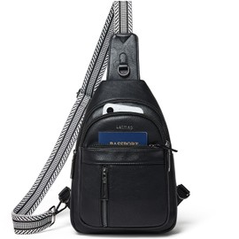 LATMAP 7L Sling Bag For Women Men Crossbody Shoulder Tote Blet Bags Backpack Fanny Pack Travel Purse Faux Leather Black