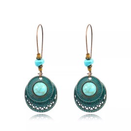 LZD Bohemia Earrings Long Dangle Earrings Drop Turquoise Vintage Antique Howlite E12